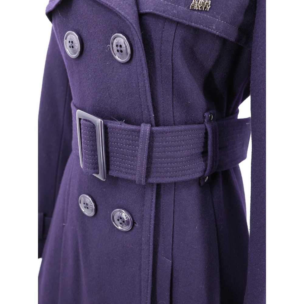 Miss Sixty Wool Blend Belted Peacoat Pleated Back Purple Y2K Jacket Size M - Picture 7 of 16